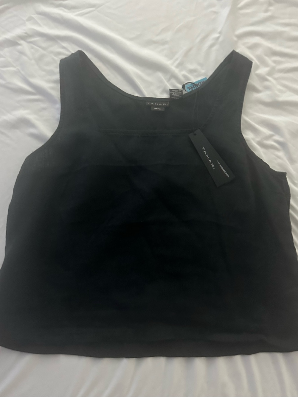 2 Linen Tahari Sleeveless Square-Neck Tank Top; black and blue